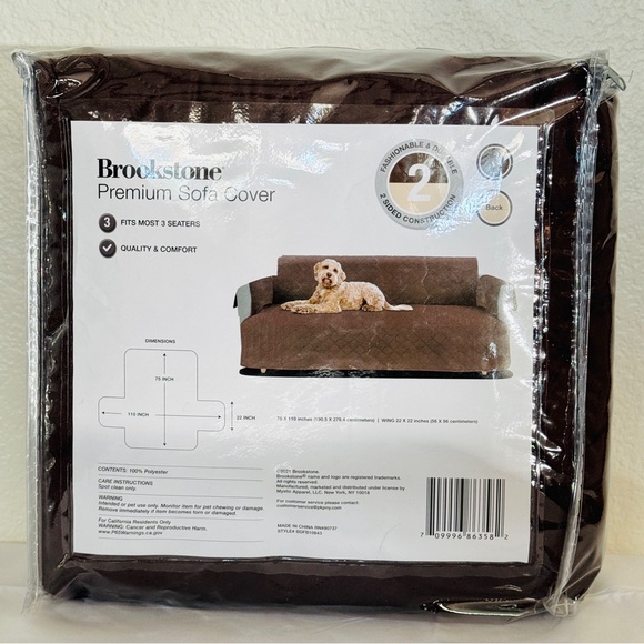 BROOKSTONE Premium Sofa Cover 2-Sided, Fits 3-Seaters, Brown/Beige NEW NIP! - Picture 3 of 4